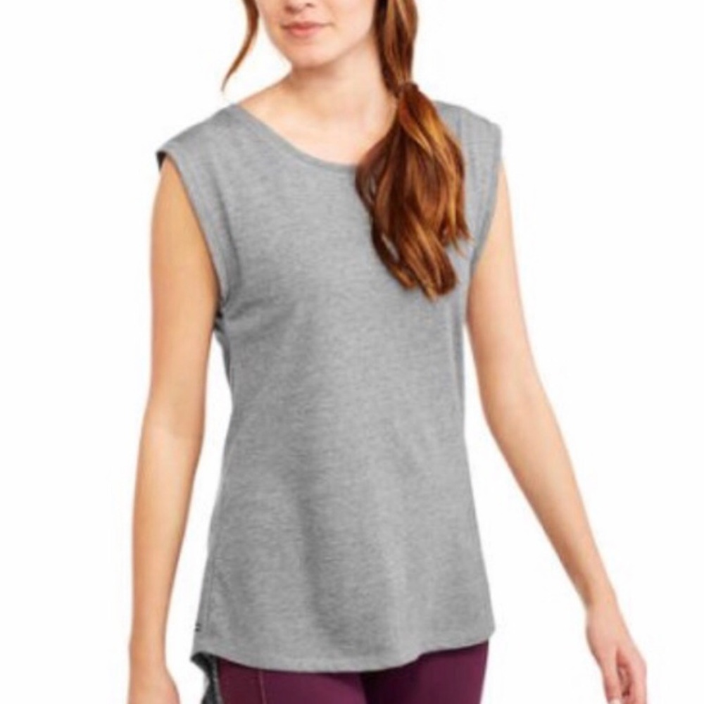 Danskin Now Gray Split Back Sleeveless T Mesh Detail Small 4-6
